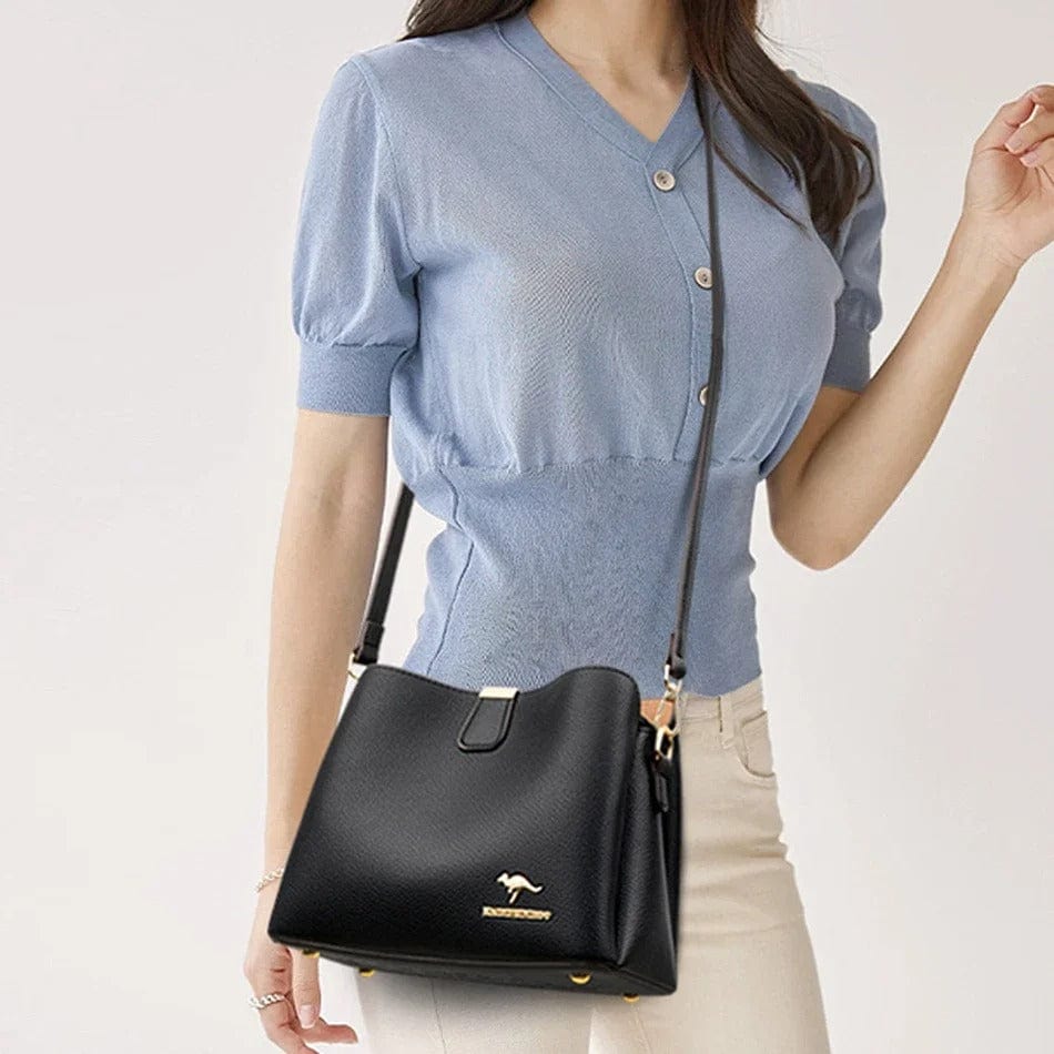 Luxury Designer Leather Women's Handbag – High-Quality 3-Layer Multifunctional