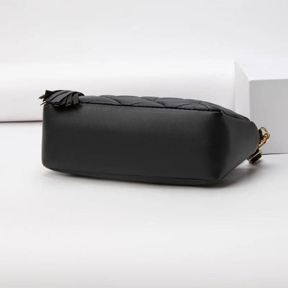 Double Zipper Crossbody Bag – PU Leather Diamond Lattice Shoulder Bag with