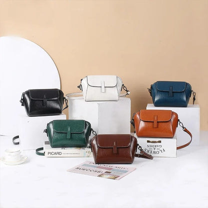 Oil Wax Cowhide Leather Crossbody Bag for Women | Fashionable Small Shoulder Shell