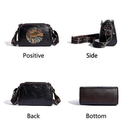 Women's Shoulder Bag with Elephant Embroidery – High-Quality Leather Messenger Bag