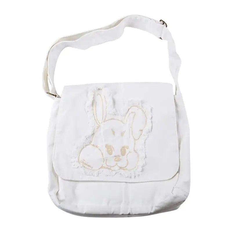 Harajuku Fringed Rabbit Embroidered Canvas Shoulder Bag – Stylish Women’s Crossbody