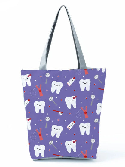 CartoonNurse Ladies Printed Handbag – Foldable High Capacity Eco Reusable Shoulder Bag for Travel & Shopping