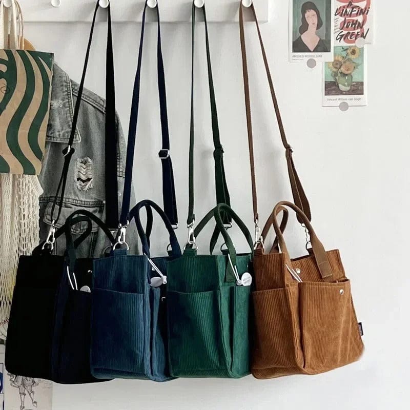 Large Corduroy Women's Shoulder Bag – Canvas Tote & Messenger Crossbody Bag for Students & Casual Wea