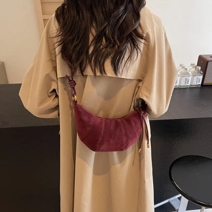 LEFTSIDE 2024 Retro Solid Color Leather Shoulder Bag - Stylish Korean Fashion