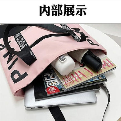 Literary Nylon Tote Bag – Large Capacity Fashion Letter Strap Shoulder Handbag for Women