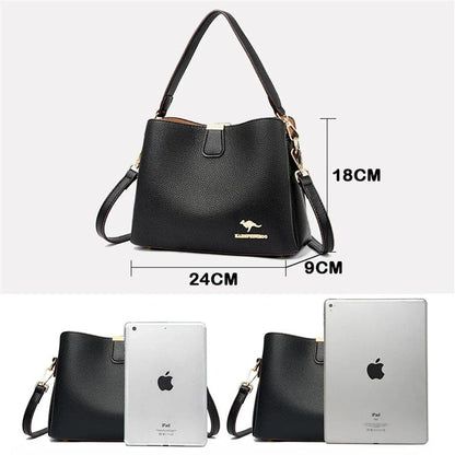 Luxury Designer Leather Women's Handbag – High-Quality 3-Layer Multifunctional