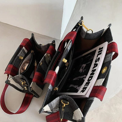 BXWJ Canvas Stripe Tote Bag – Vintage Shoulder & Crossbody Handbag, Large & Small Sizes,