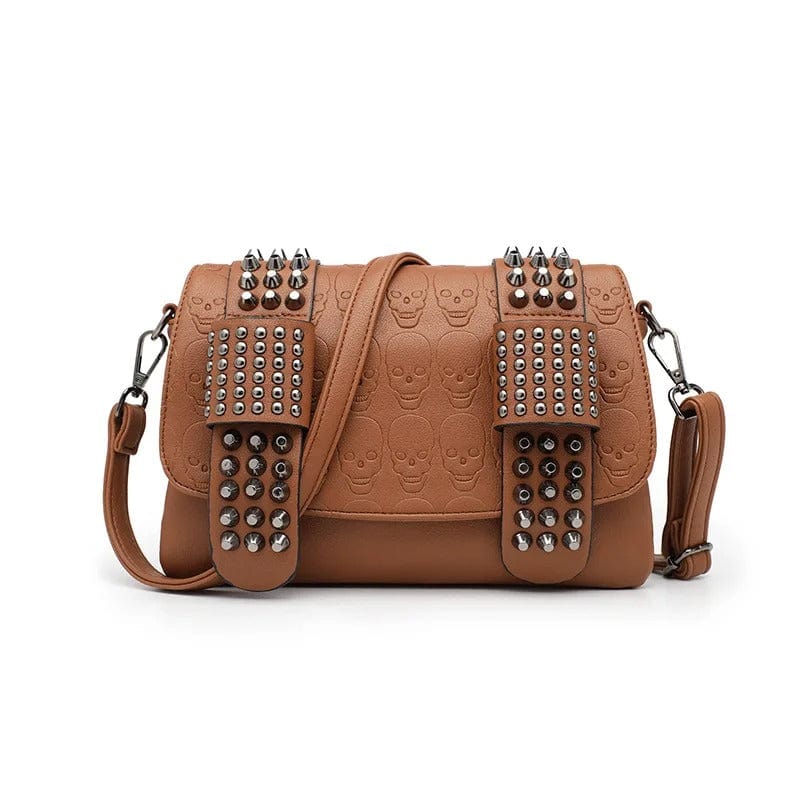 Fashion Women’s Black Leather Messenger Bag | Vintage Skull Rivets Crossbody