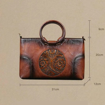 GAGACIA Chinese Style Embossed Leather Handbag – High-Quality Handmade Shoulder Bag for Women