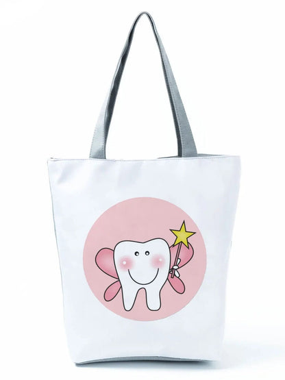 CartoonNurse Ladies Printed Handbag – Foldable High Capacity Eco Reusable Shoulder Bag for Travel & Shopping