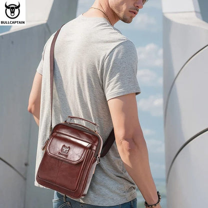 BULLCAPTAIN Men's Genuine Leather Shoulder Bag – Multifunctional Crossbody Handbag