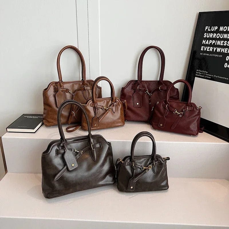 LEFTSIDE PU Leather Retro Tote Bag for Women – 2024 Winter Y2K Trend Shoulder