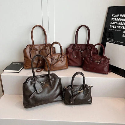 LEFTSIDE PU Leather Retro Tote Bag for Women – 2024 Winter Y2K Trend Shoulder