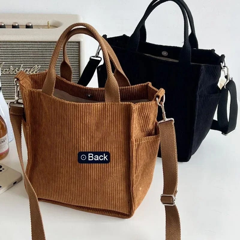 Large Corduroy Women's Shoulder Bag – Canvas Tote & Messenger Crossbody Bag for Students & Casual Wea