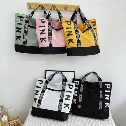 Literary Nylon Tote Bag – Large Capacity Fashion Letter Strap Shoulder Handbag for Women