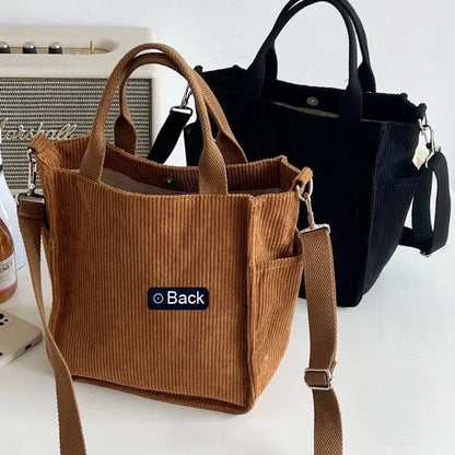 Large Corduroy Women's Shoulder Bag – Canvas Tote & Messenger Crossbody Bag for Students & Casual Wea
