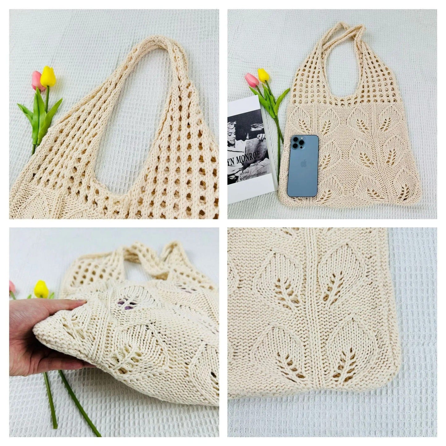 Knitted Handbags Beach Bags Lightweight Students Shoulder Casual Tote Female Styleven
