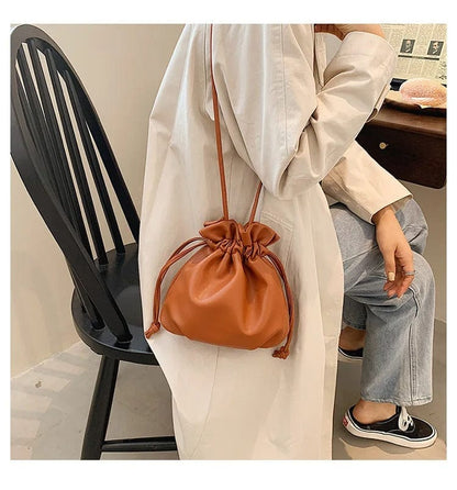 Korean Fashion Lady Shoulder Bag | Cute Drawstring Bucket Crossbody Bag for Women,