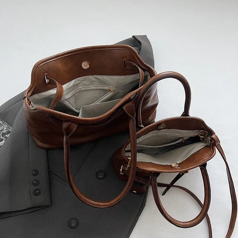 LEFTSIDE PU Leather Retro Tote Bag for Women – 2024 Winter Y2K Trend Shoulder
