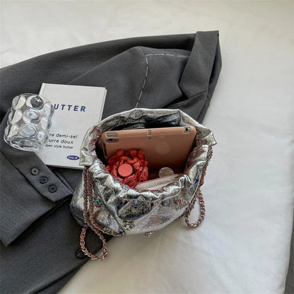 LEFTSIDE Luxury Silver Leather Crossbody Bag for Women – Diamonds Design, 2023