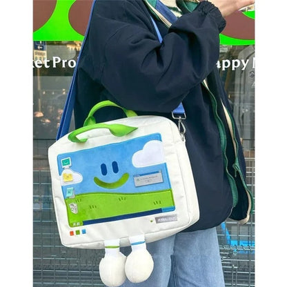 Funny Cartoon Smiling Face Shoulder Bag – Embroidered Large Capacity Laptop Bag