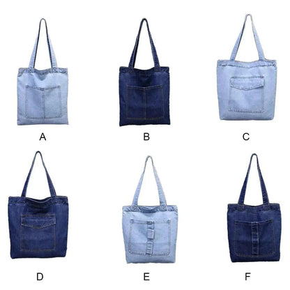 Denimica Large Capacity Denim Shoulder Bag – Fashionable Solid Color Canvas Handbag