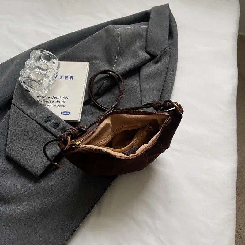 LEFTSIDE 2024 Retro Solid Color Leather Shoulder Bag - Stylish Korean Fashion