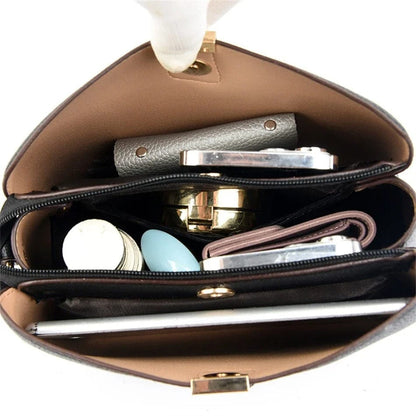 Luxury Designer Leather Women's Handbag – High-Quality 3-Layer Multifunctional