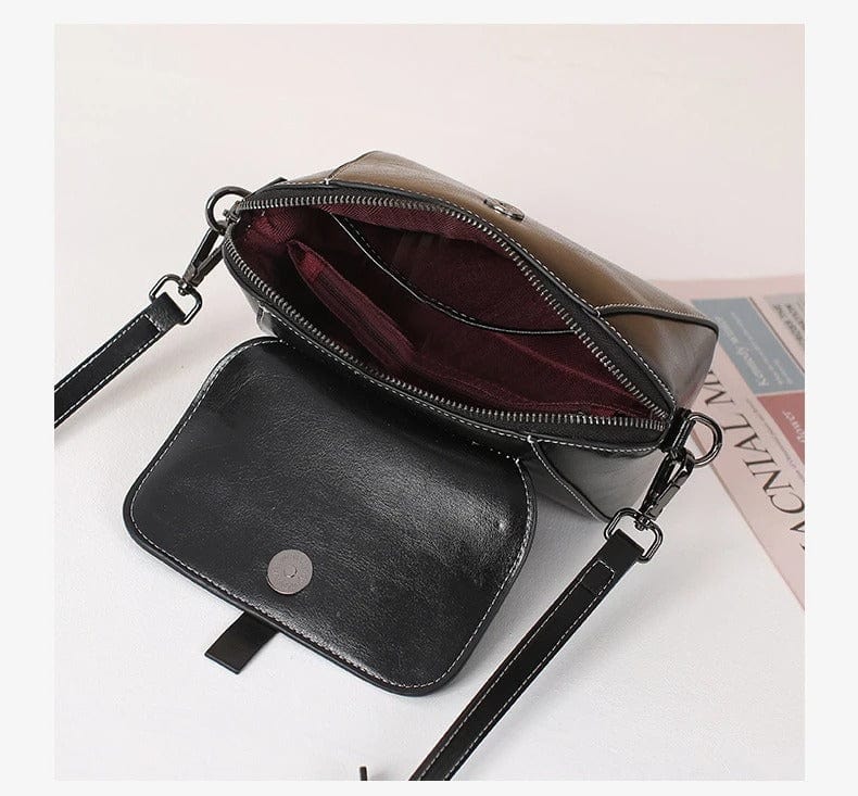 Oil Wax Cowhide Leather Crossbody Bag for Women | Fashionable Small Shoulder Shell