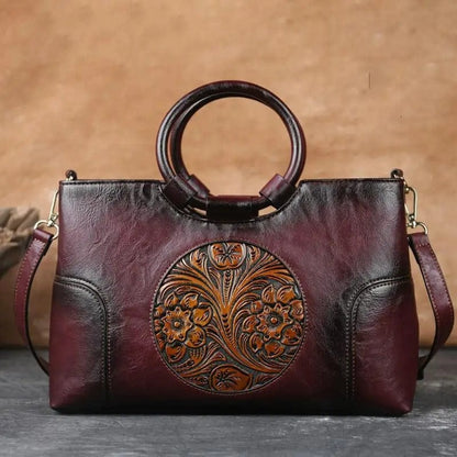 GAGACIA Chinese Style Embossed Leather Handbag – High-Quality Handmade Shoulder Bag for Women