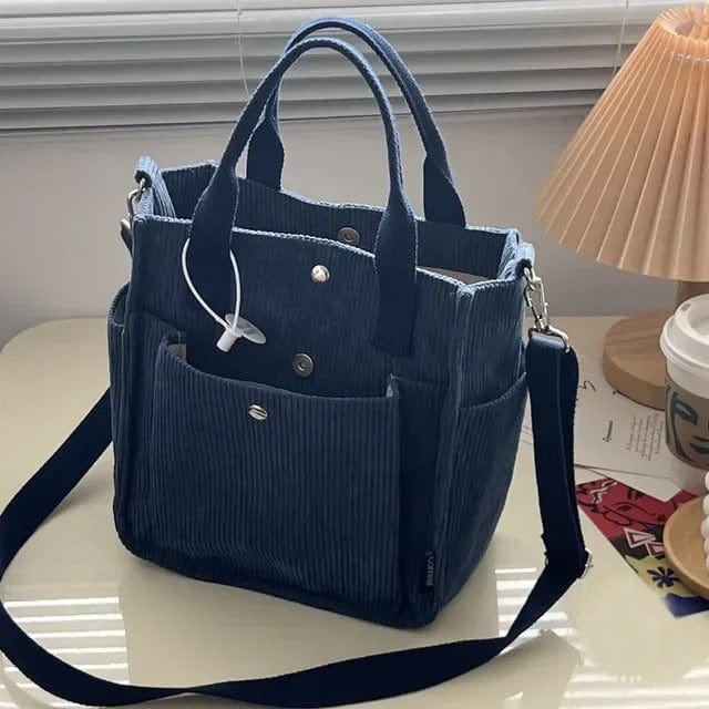 Large Corduroy Women's Shoulder Bag – Canvas Tote & Messenger Crossbody Bag for Students & Casual Wea
