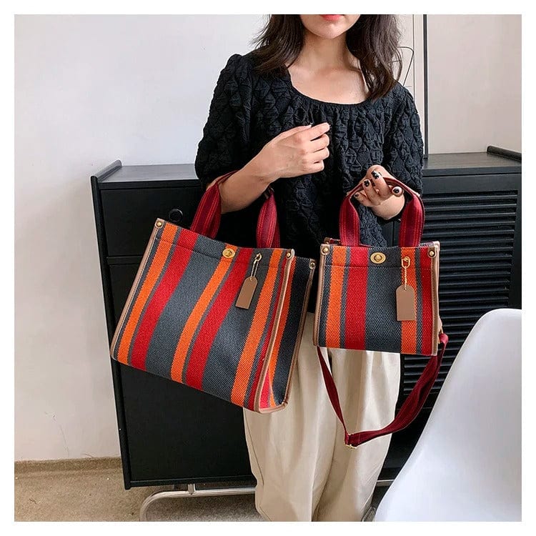 BXWJ Canvas Stripe Tote Bag – Vintage Shoulder & Crossbody Handbag, Large & Small Sizes,