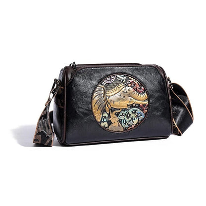 Women's Shoulder Bag with Elephant Embroidery – High-Quality Leather Messenger Bag