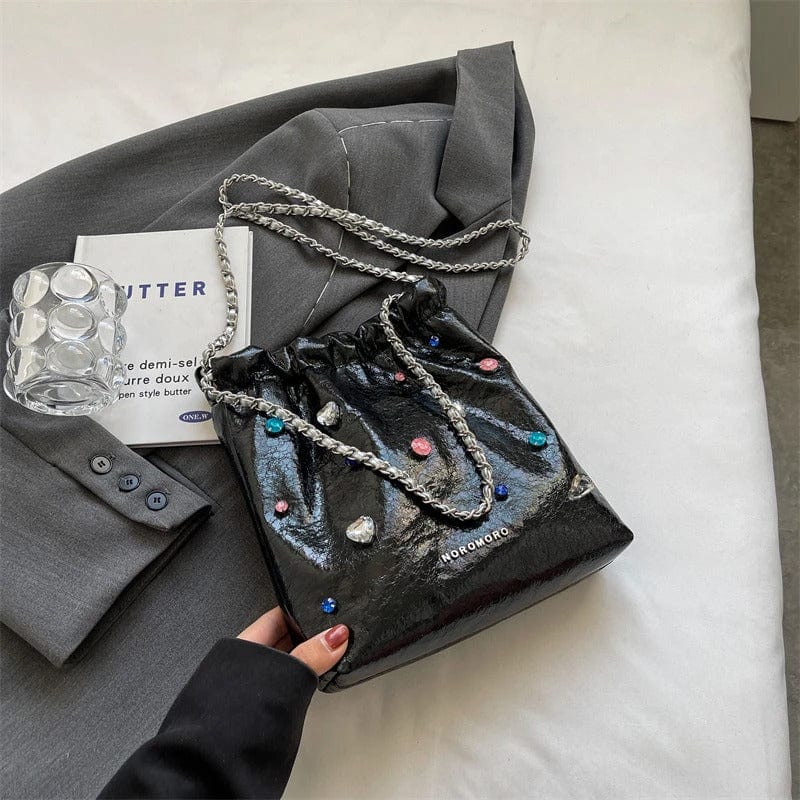 LEFTSIDE Luxury Silver Leather Crossbody Bag for Women – Diamonds Design, 2023