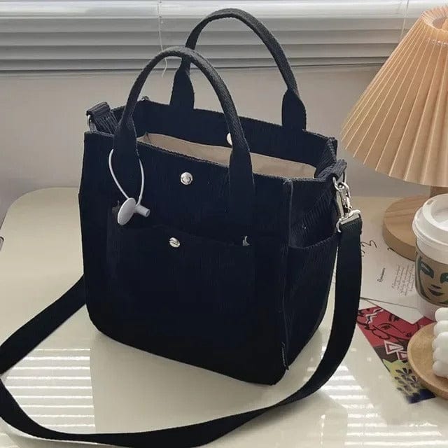 Large Corduroy Women's Shoulder Bag – Canvas Tote & Messenger Crossbody Bag for Students & Casual Wea