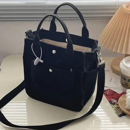 Large Corduroy Women's Shoulder Bag – Canvas Tote & Messenger Crossbody Bag for Students & Casual Wea