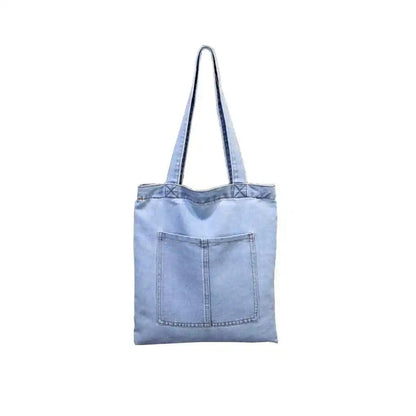 Denimica Large Capacity Denim Shoulder Bag – Fashionable Solid Color Canvas Handbag