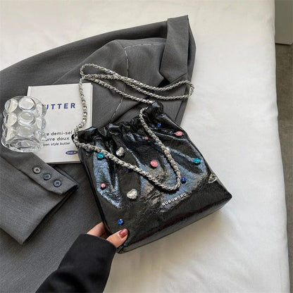 LEFTSIDE Diamonds Design Silver Leather Crossbody Bag for Women – 2023 Luxury