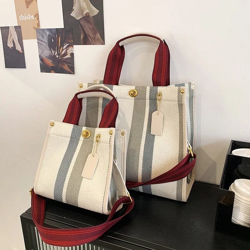 BXWJ Canvas Stripe Tote Bag – Vintage Shoulder & Crossbody Handbag, Large & Small Sizes,