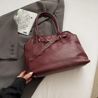 LEFTSIDE PU Leather Retro Tote Bag for Women – 2024 Winter Y2K Trend Shoulder