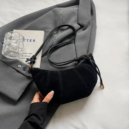 LEFTSIDE 2024 Retro Solid Color Leather Shoulder Bag - Stylish Korean Fashion