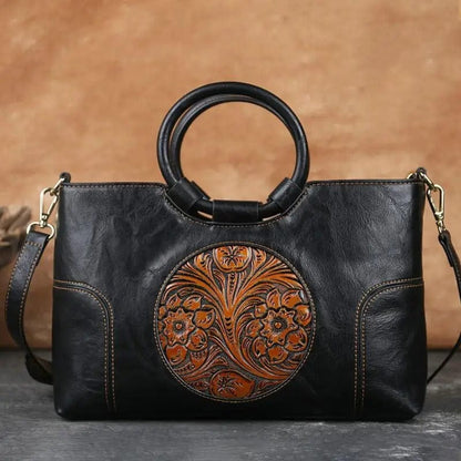 Vintage Luxe Leather Women's Handbag - Retro Embossed Shoulder & Messenge