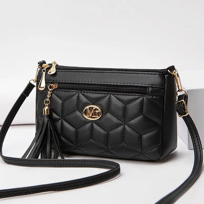 Double Zipper Crossbody Bag – PU Leather Diamond Lattice Shoulder Bag with