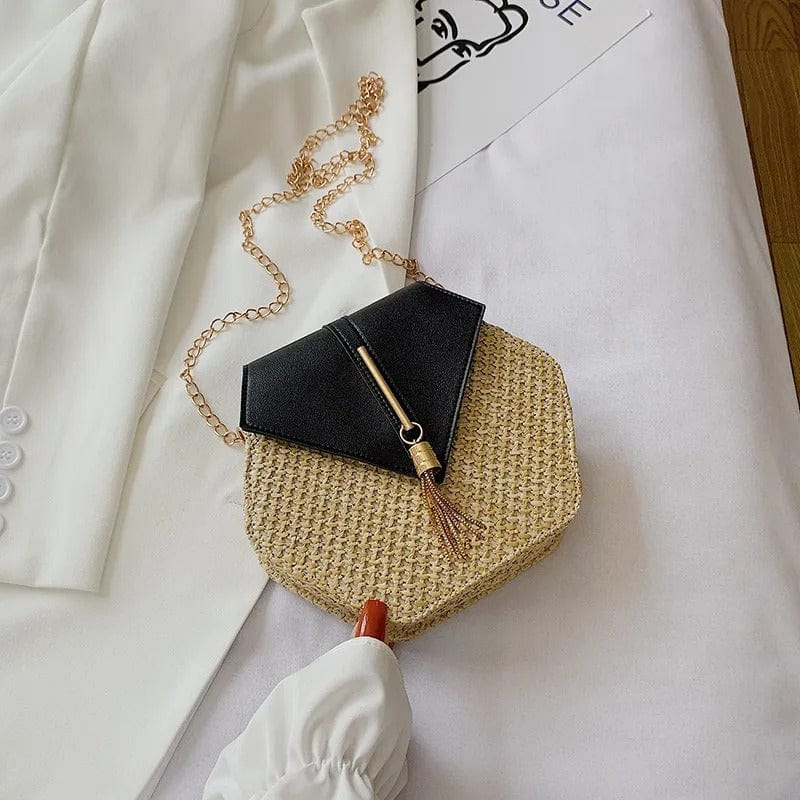 Handmade Straw & Leather Handbag for Women – Summer Rattan Beach Circle