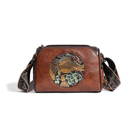 Women's Shoulder Bag with Elephant Embroidery – High-Quality Leather Messenger Bag