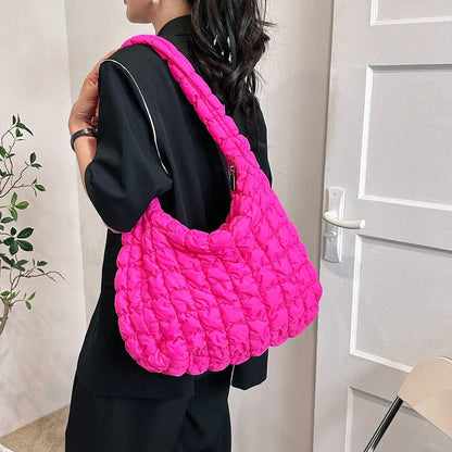 CloudQuilt Quilted Padded Crossbody Bag for Women – Pleated Ruched Tote & Bucket Shoulder Handbag
