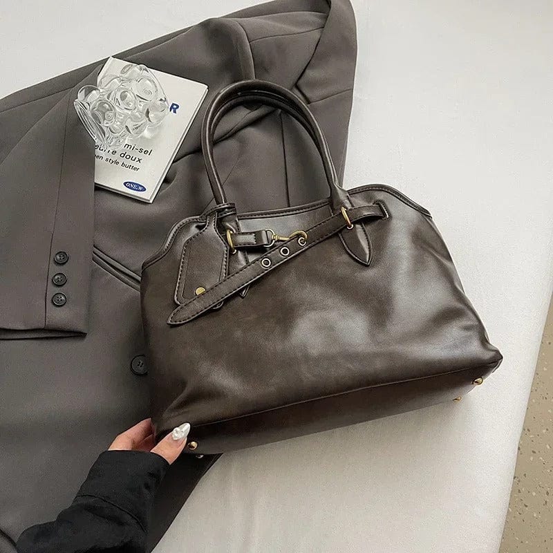 LEFTSIDE PU Leather Retro Tote Bag for Women – 2024 Winter Y2K Trend Shoulder