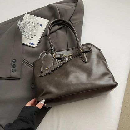 LEFTSIDE PU Leather Retro Tote Bag for Women – 2024 Winter Y2K Trend Shoulder