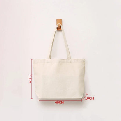 Eco-Friendly Large Capacity Canvas Shoulder Bag – Reusable Beige Cotton Tote for Groceries